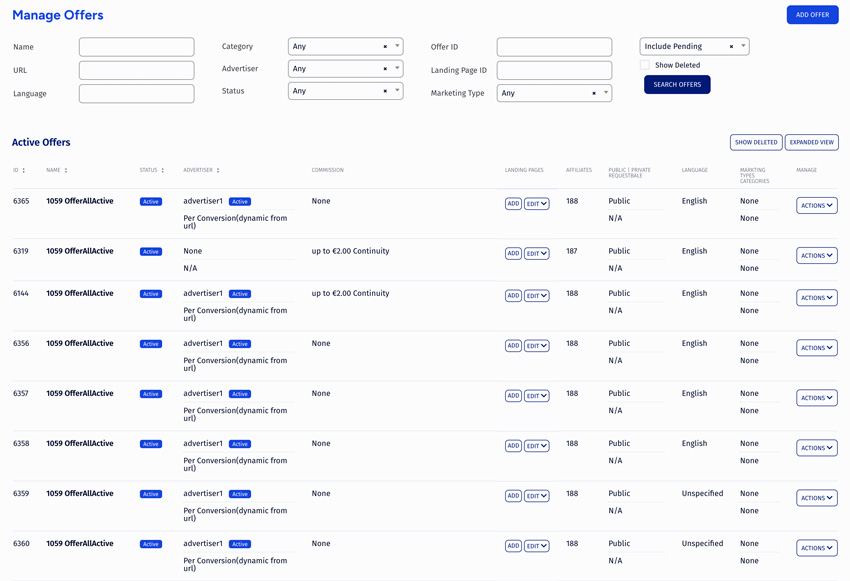 offer management for advertisers trackfinity